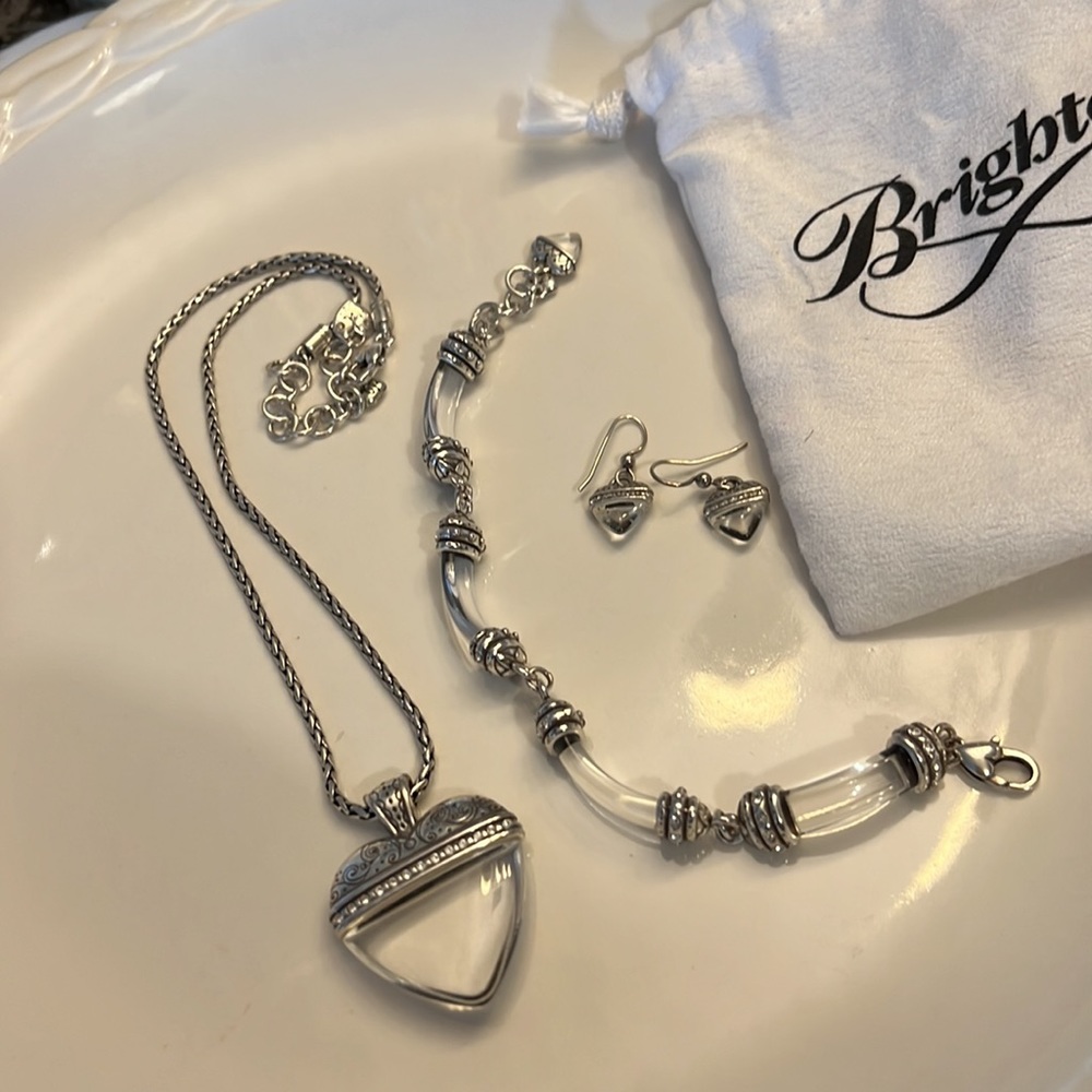 Brighton Jewelry Set - Clear Heart Necklace, Bracelet and Earrings - Retired - Picture 2 of 8